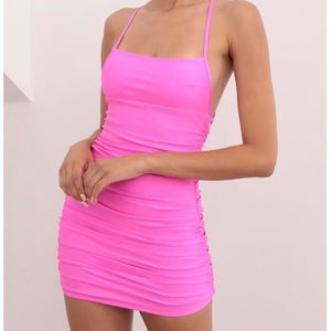 LUCY IN THE SKY Rhythm Cross Back Bodycon Dress in Hot Pink!